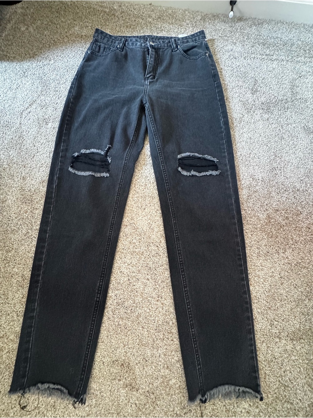 SHEIN Black Distressed High-Rise Straight Jeans